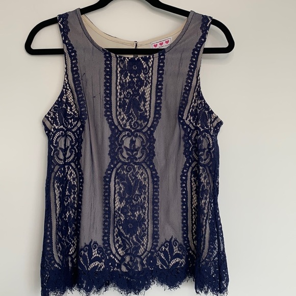 Blue Lace Tank Top Blouse - Picture 1 of 8